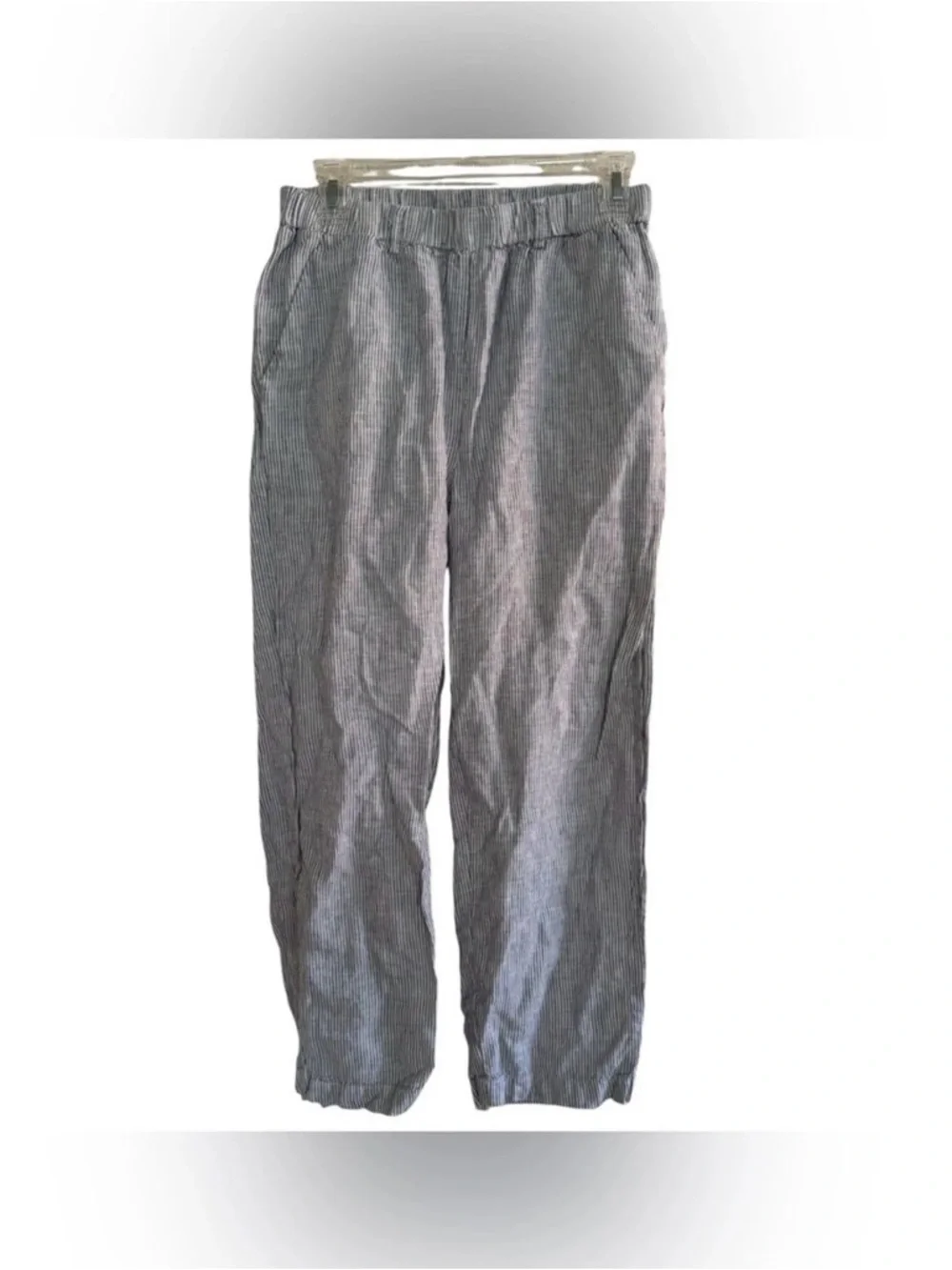 Quince 100% European Linen Pants Blue Pinstripe Coastal - Nautical Resort